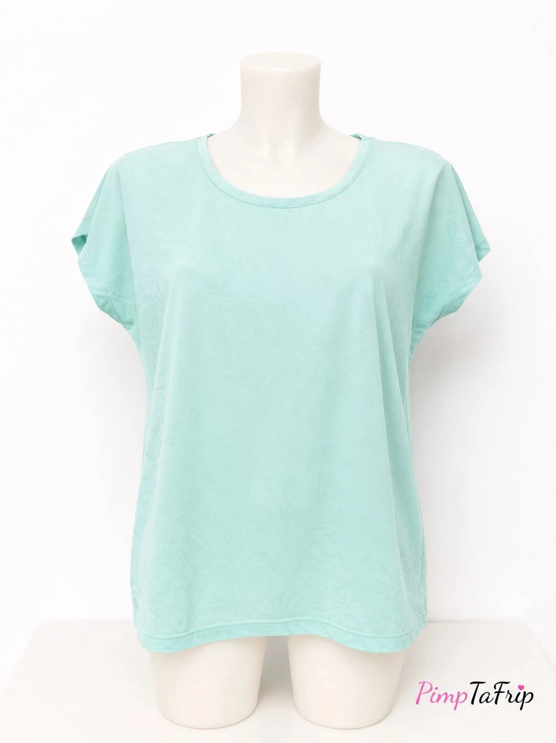 Camiseta Kiabi mujer verde agua con estampado floral tono sobre tono – Encaje en la espalda – Talla XL – photo 2